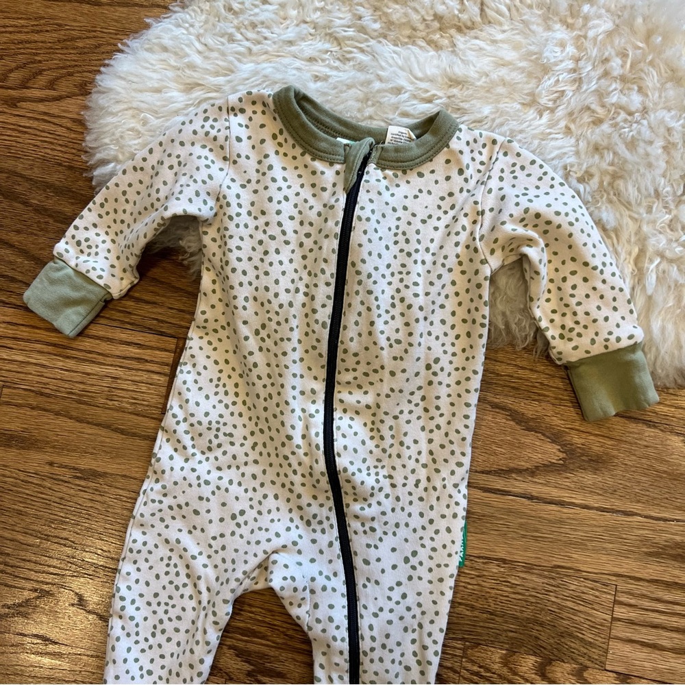 Baby Olive Dot Zip Footie Sleeper - Neutral Green